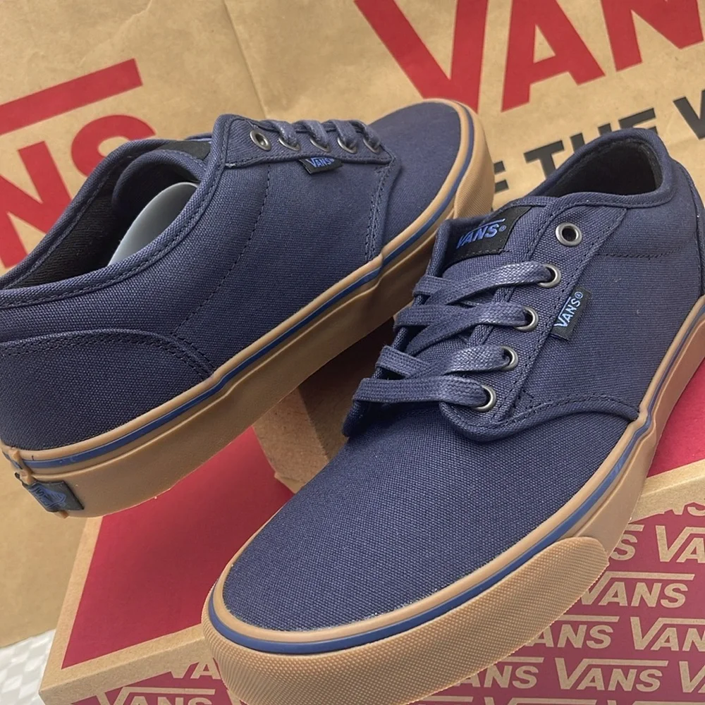 Vans WMNS Blue Brown Sneakers Classic Style Style Atwood (12 Oz Canvas)Navy/Gum